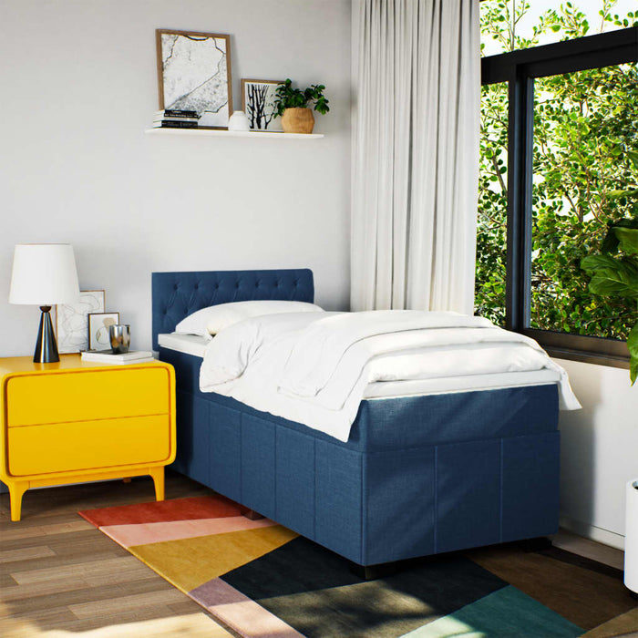 Pat box spring cu saltea, albastru, 100x200 cm, textil WALTI