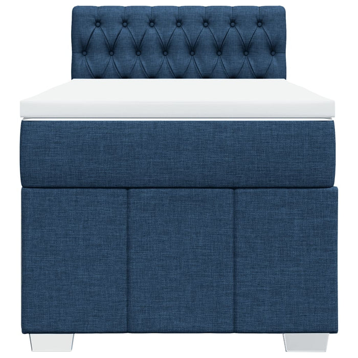 Pat box spring cu saltea, albastru, 100x200 cm, textil WALTI