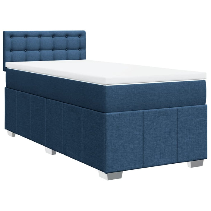 Pat box spring cu saltea, albastru, 100x200 cm, textil WALTI