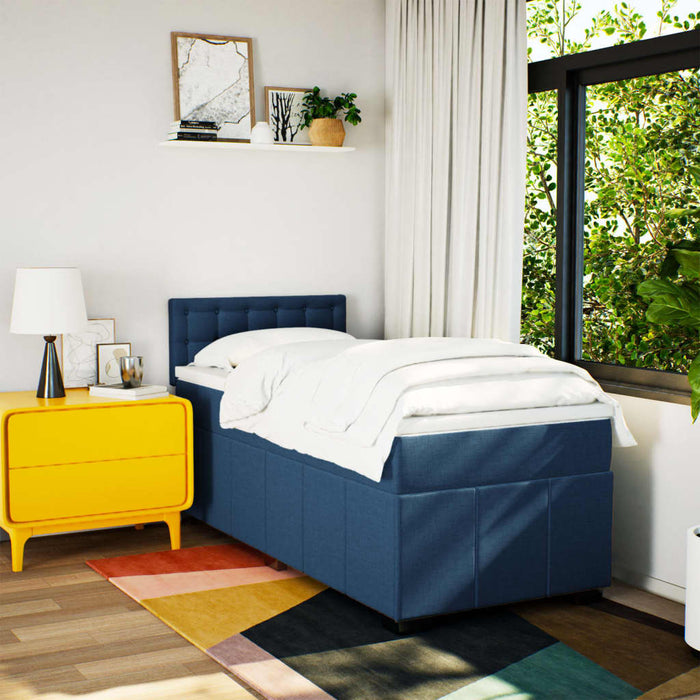 Pat box spring cu saltea, albastru, 100x200 cm, textil WALTI