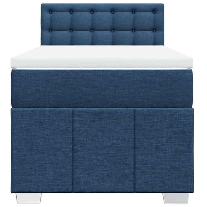 Pat box spring cu saltea, albastru, 100x200 cm, textil WALTI