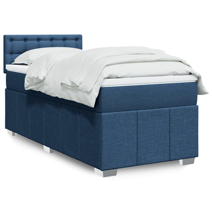 Pat box spring cu saltea, albastru, 100x200 cm, textil WALTI