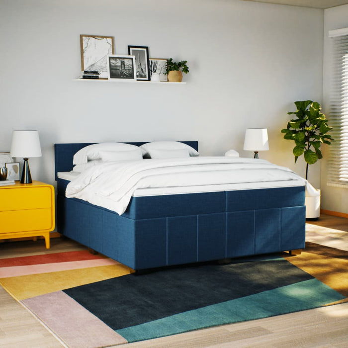 Pat box spring cu saltea, albastru, 200x200 cm, textil - WALTI WALTI