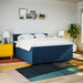 Pat box spring cu saltea, albastru, 200x200 cm, textil - WALTI WALTI