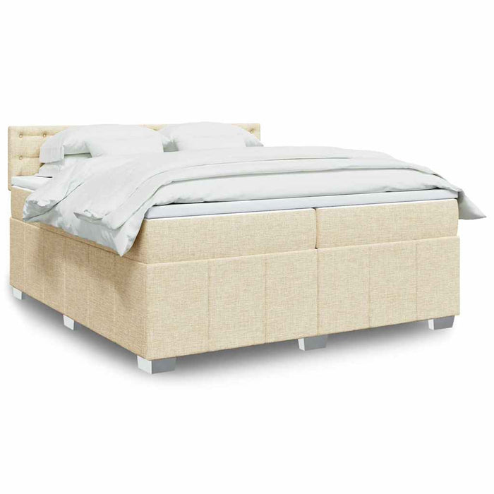Pat box spring cu saltea, crem, 200x200 cm, textil WALTI