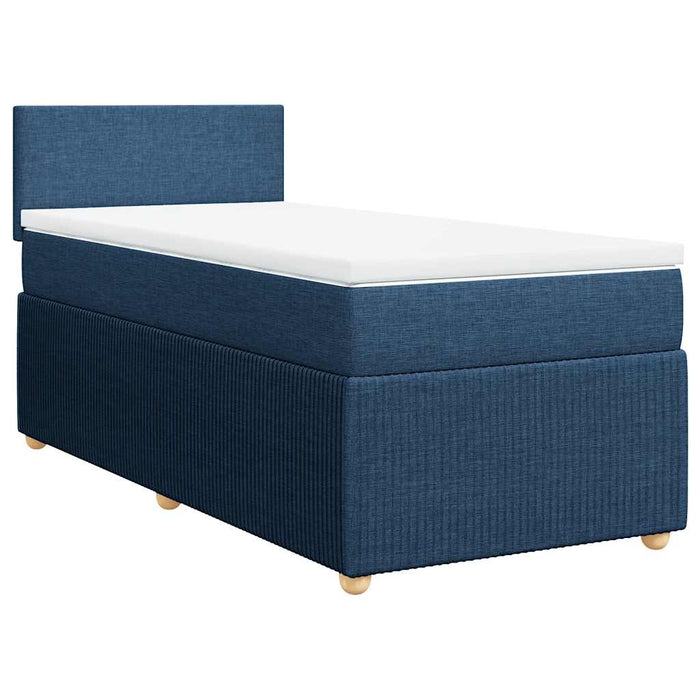 Pat box spring cu saltea, albastru, 90x190 cm, textil WALTI