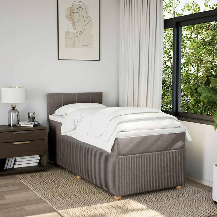 Pat box spring cu saltea, gri taupe, 90x190 cm, textil WALTI