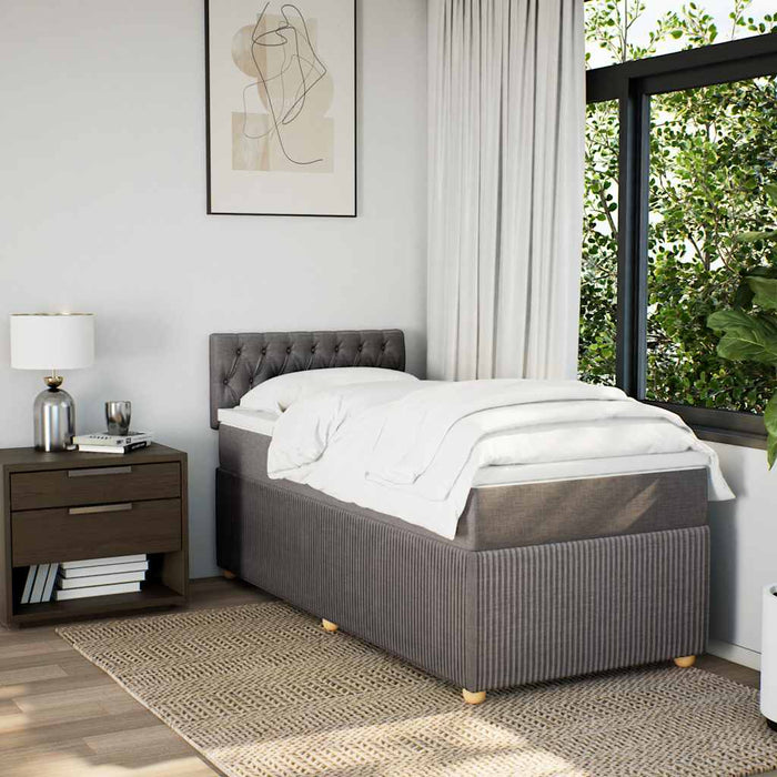 Pat box spring cu saltea, gri taupe, 90x190 cm, textil WALTI