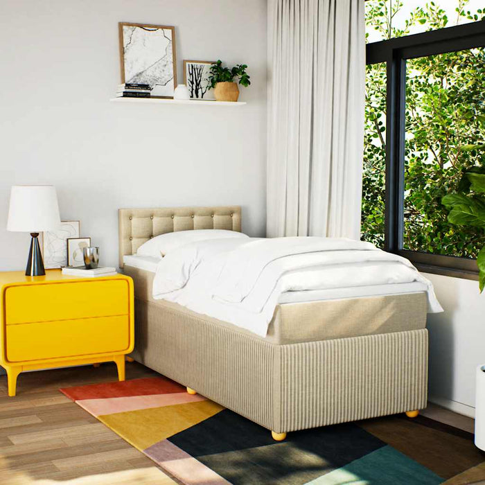 Pat box spring cu saltea, crem, 90x190 cm, textil - WALTI WALTI