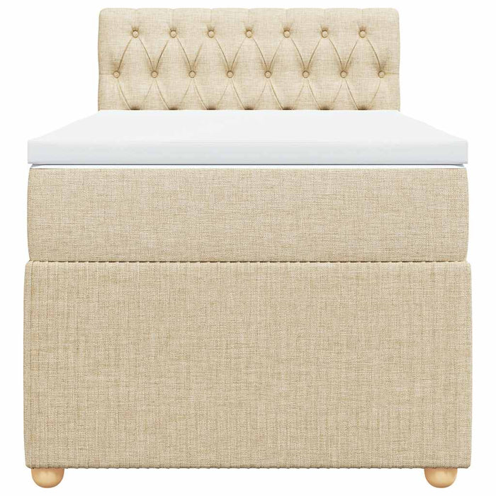 Pat box spring cu saltea, crem, 90x200 cm, textil WALTI