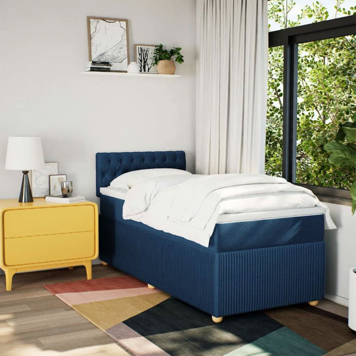 Pat box spring cu saltea, albastru, 100x200 cm, textil - WALTI WALTI