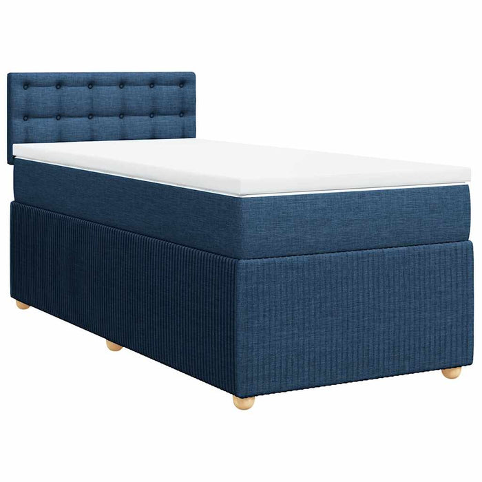 Pat box spring cu saltea, albastru, 100x200 cm, textil WALTI