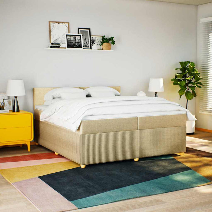 Pat box spring cu saltea, crem, 200x200 cm, textil - WALTI WALTI