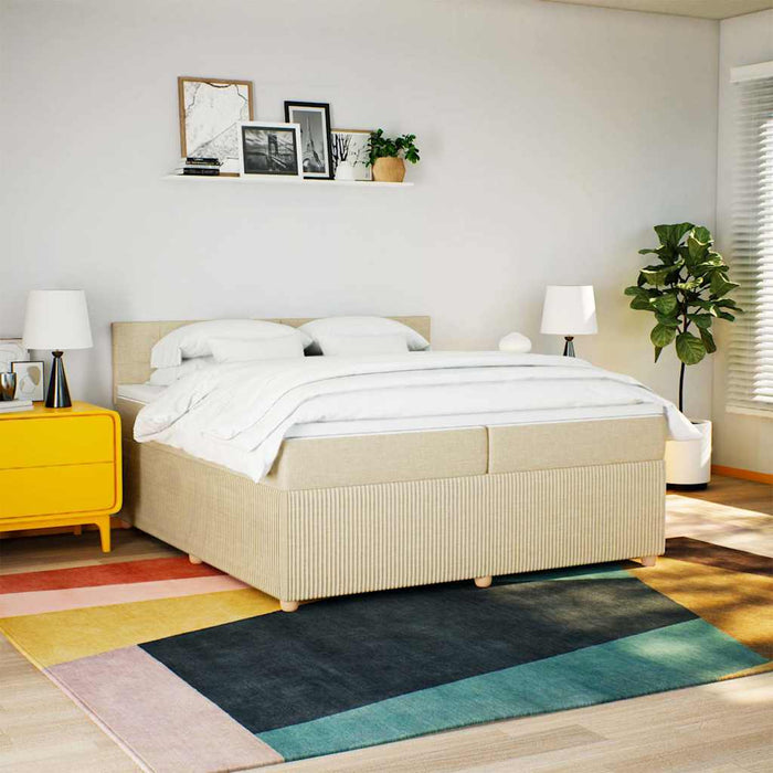 Pat box spring cu saltea, crem, 200x200 cm, textil WALTI