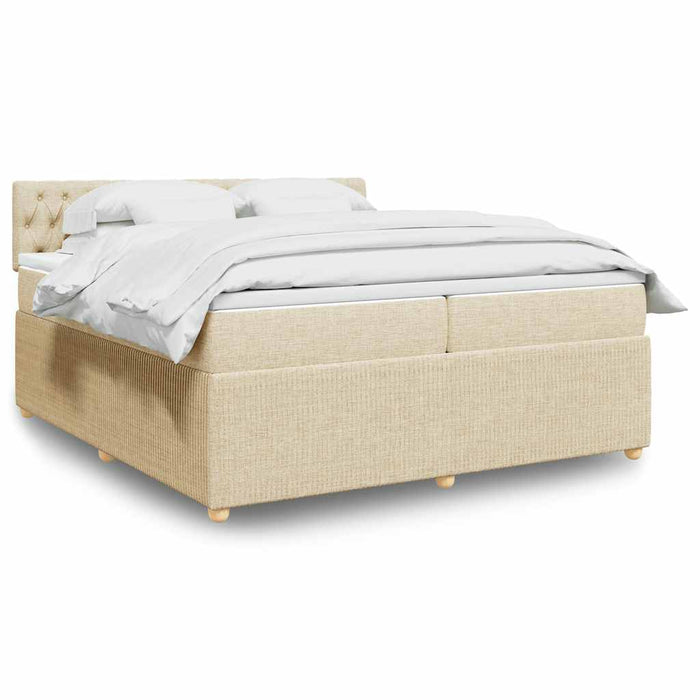 Pat box spring cu saltea, crem, 200x200 cm, textil - WALTI WALTI