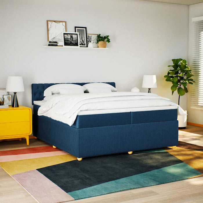 Pat box spring cu saltea, albastru, 200x200 cm, textil - WALTI WALTI