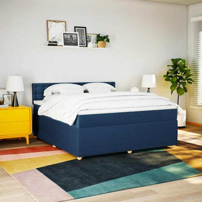 Pat box spring cu saltea, albastru, 200x200 cm, textil - WALTI WALTI