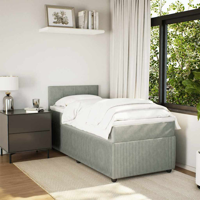 Pat continental cu saltea, gri deschis, 80x200 cm, catifea - WALTI WALTI