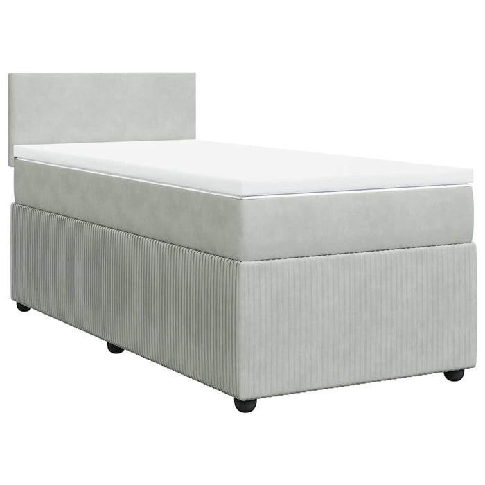Pat box spring cu saltea, gri deschis, 90x190 cm, catifea - WALTI WALTI