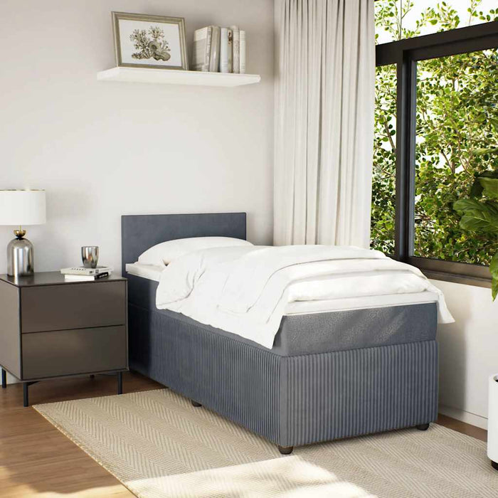 Pat box spring cu saltea, gri închis, 90x190 cm, catifea - WALTI WALTI