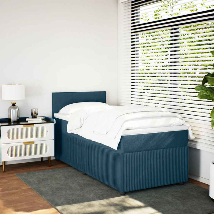 Pat box spring cu saltea, albastru, 90x190 cm, catifea - WALTI WALTI