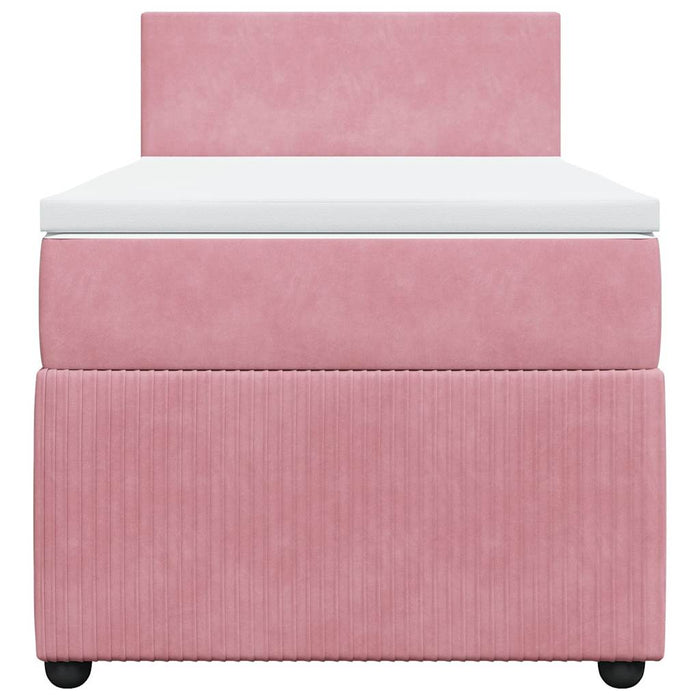 Pat box spring cu saltea, roz, 90x190 cm, catifea - WALTI WALTI