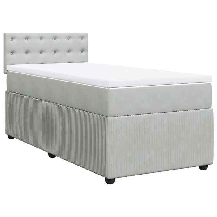 Pat box spring cu saltea, gri deschis, 90x190 cm, catifea - WALTI WALTI