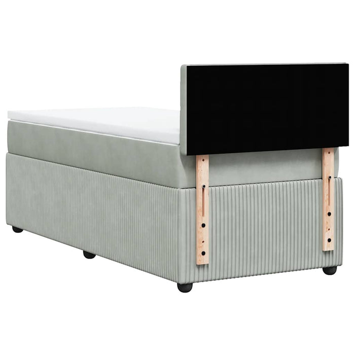 Pat box spring cu saltea, gri deschis, 90x190 cm, catifea - WALTI WALTI