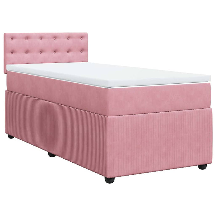 Pat box spring cu saltea, roz, 90x190 cm, catifea WALTI