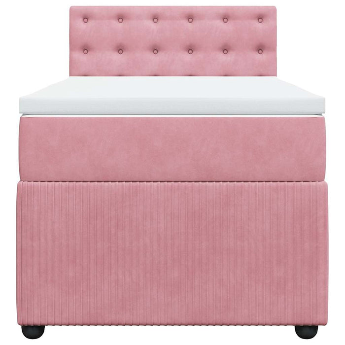 Pat box spring cu saltea, roz, 90x190 cm, catifea WALTI