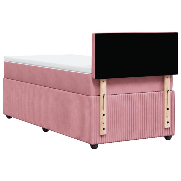 Pat box spring cu saltea, roz, 90x190 cm, catifea WALTI
