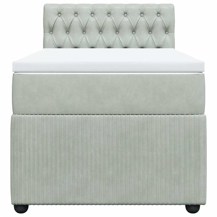 Pat box spring cu saltea, gri deschis, 90x190 cm, catifea - WALTI WALTI