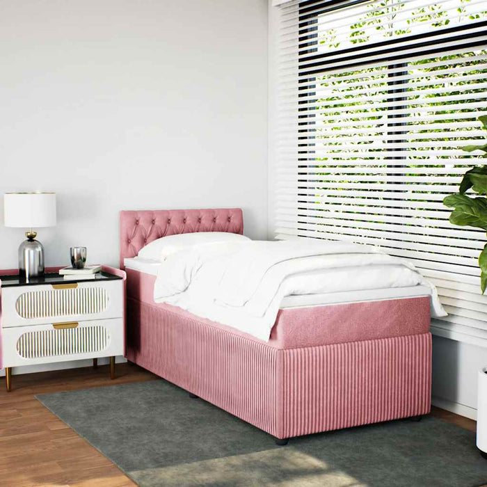 Pat box spring cu saltea, roz, 90x190 cm, catifea WALTI