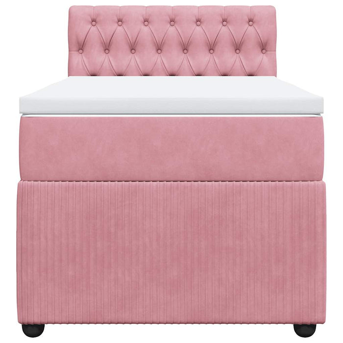 Pat box spring cu saltea, roz, 90x190 cm, catifea WALTI