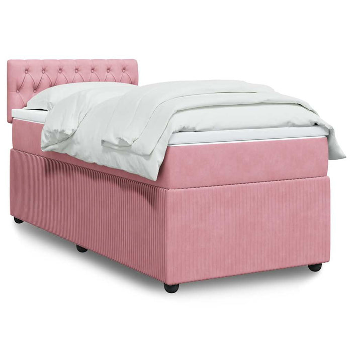 Pat box spring cu saltea, roz, 90x190 cm, catifea WALTI