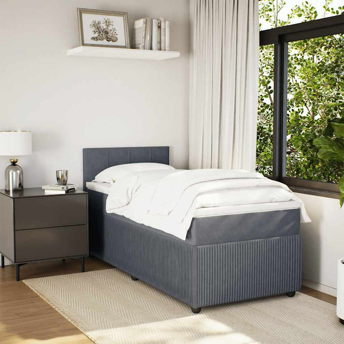 Pat box spring cu saltea, gri închis, 90x190 cm, catifea - WALTI WALTI