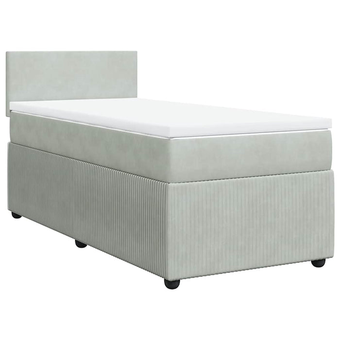 Pat box spring cu saltea, gri deschis, 90x200 cm, catifea - WALTI WALTI