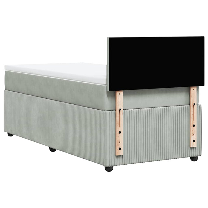 Pat box spring cu saltea, gri deschis, 90x200 cm, catifea - WALTI WALTI