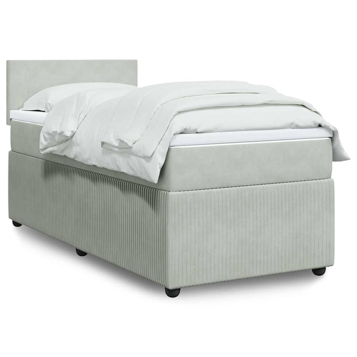 Pat box spring cu saltea, gri deschis, 90x200 cm, catifea - WALTI WALTI