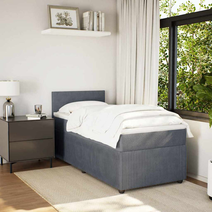 Pat box spring cu saltea, gri închis, 90x200 cm, catifea - WALTI WALTI