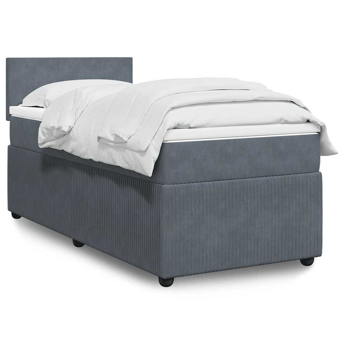 Pat box spring cu saltea, gri închis, 90x200 cm, catifea - WALTI WALTI