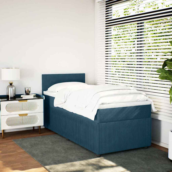Pat box spring cu saltea, albastru, 90x200 cm, catifea - WALTI WALTI