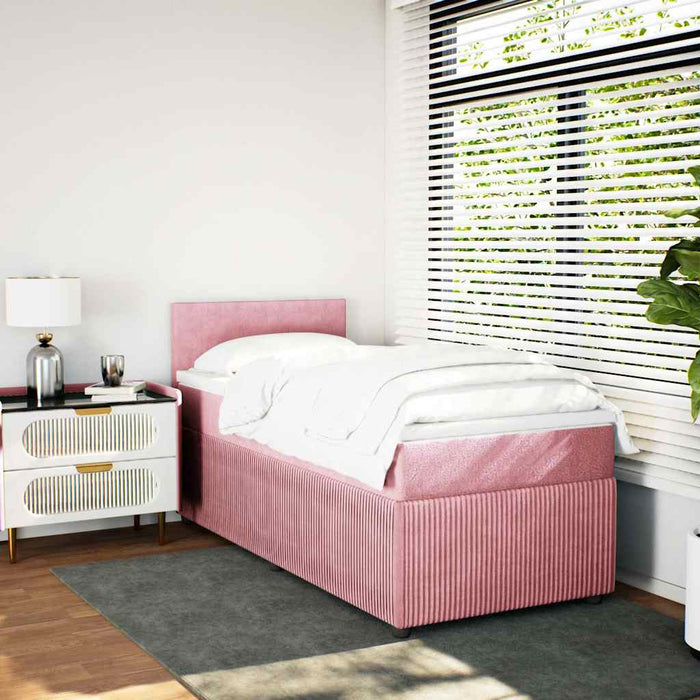 Pat box spring cu saltea, roz, 90x200 cm, catifea - WALTI WALTI