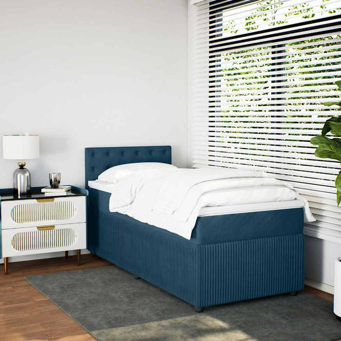 Pat box spring cu saltea, albastru, 90x200 cm, catifea - WALTI WALTI