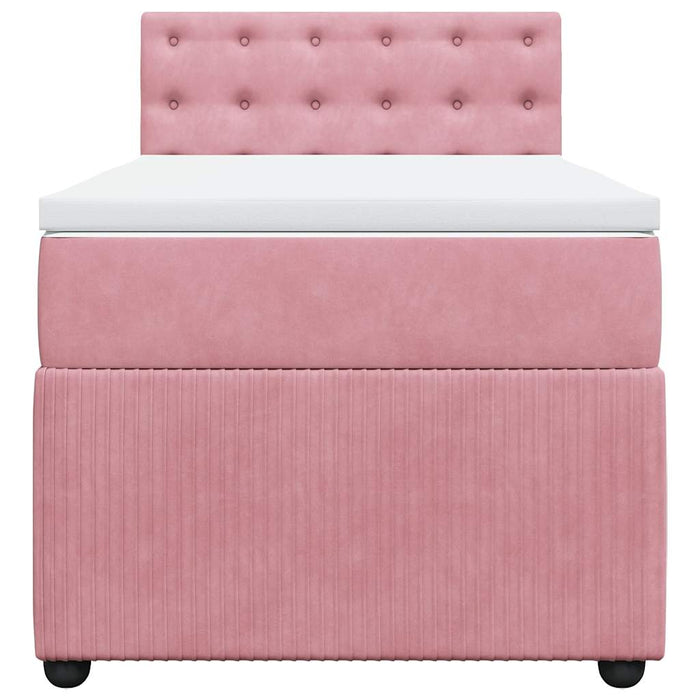 Pat box spring cu saltea, roz, 90x200 cm, catifea - WALTI WALTI