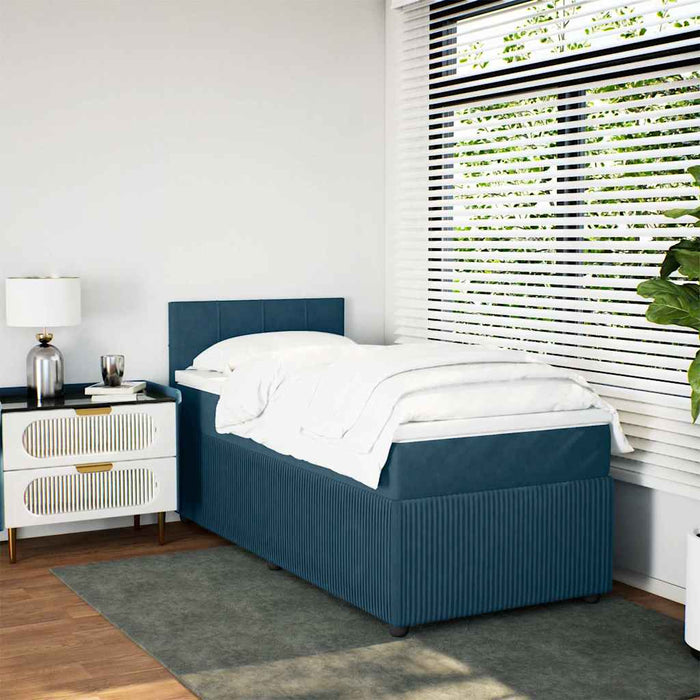 Pat box spring cu saltea, albastru, 90x200 cm, catifea - WALTI WALTI