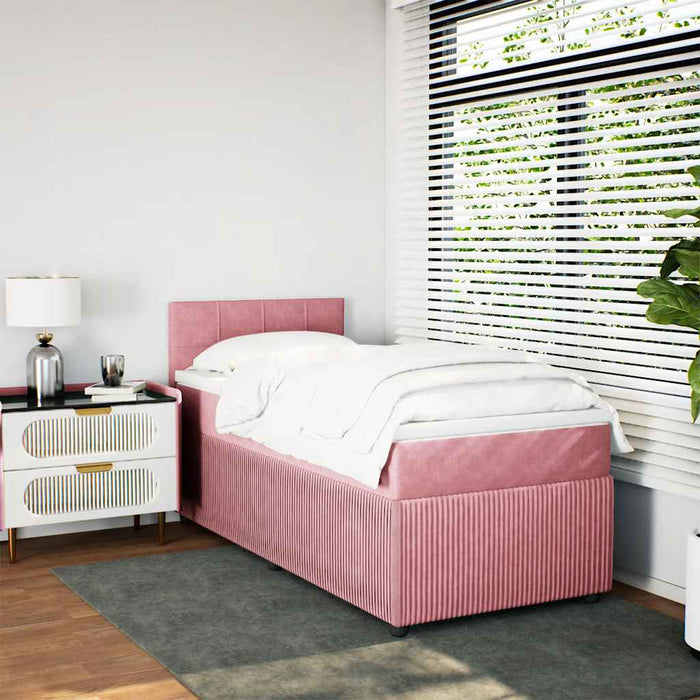 Pat box spring cu saltea, roz, 90x200 cm, catifea - WALTI WALTI