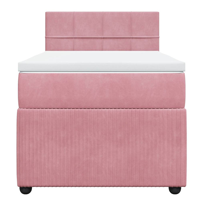 Pat box spring cu saltea, roz, 90x200 cm, catifea - WALTI WALTI