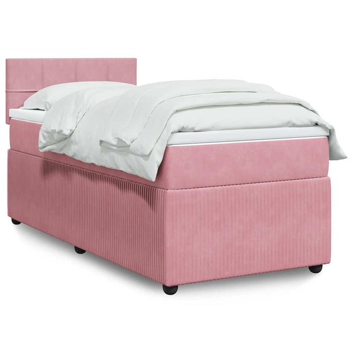 Pat box spring cu saltea, roz, 90x200 cm, catifea - WALTI WALTI