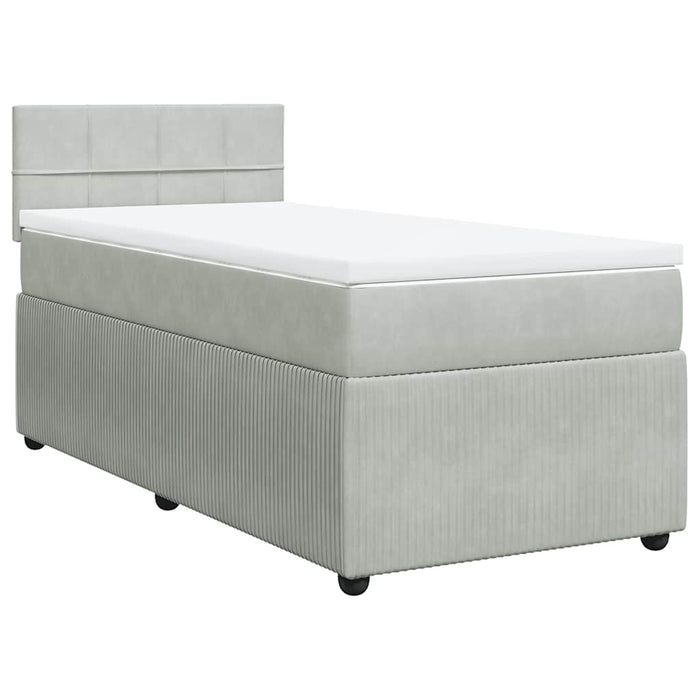 Pat box spring cu saltea, gri deschis, 100x200 cm, catifea - WALTI WALTI